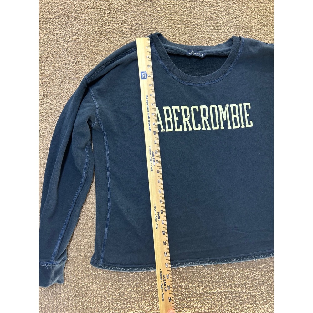 Abercrombie & Fitch Womens Navy Blue Logo Graphic Raw Hem Sweatshirt Large L